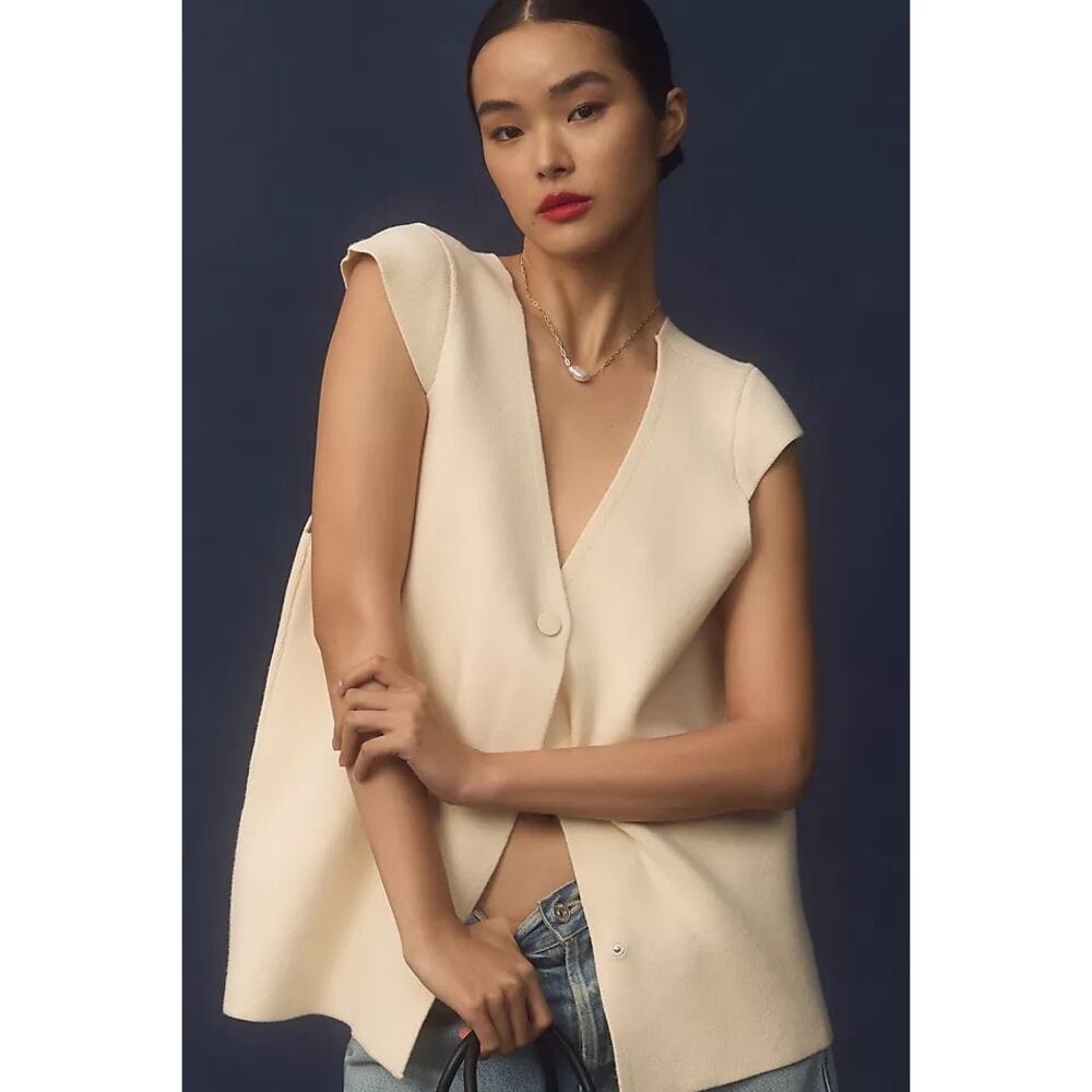 Anthropologie The Willa Oversized Sweater Knit Vest Cream Minimalist Size XS